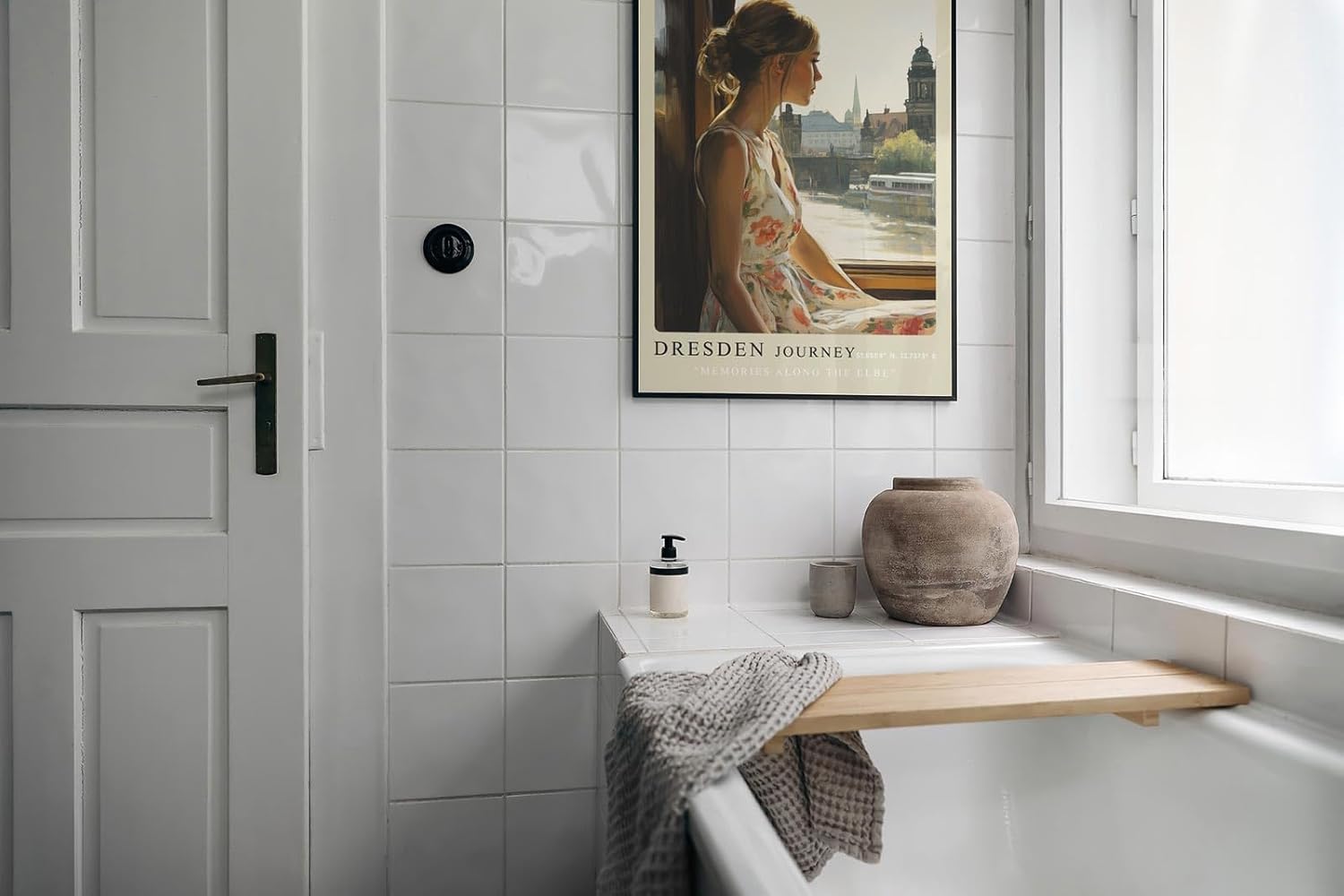 Paul Sinus Leinwandbild 80x120cm Leinwandbild Dresden Journey Nostalgie Romantik Elbe Zugreise Stadtblick Vintage Ästhetik Reise Sehnsucht Architektur