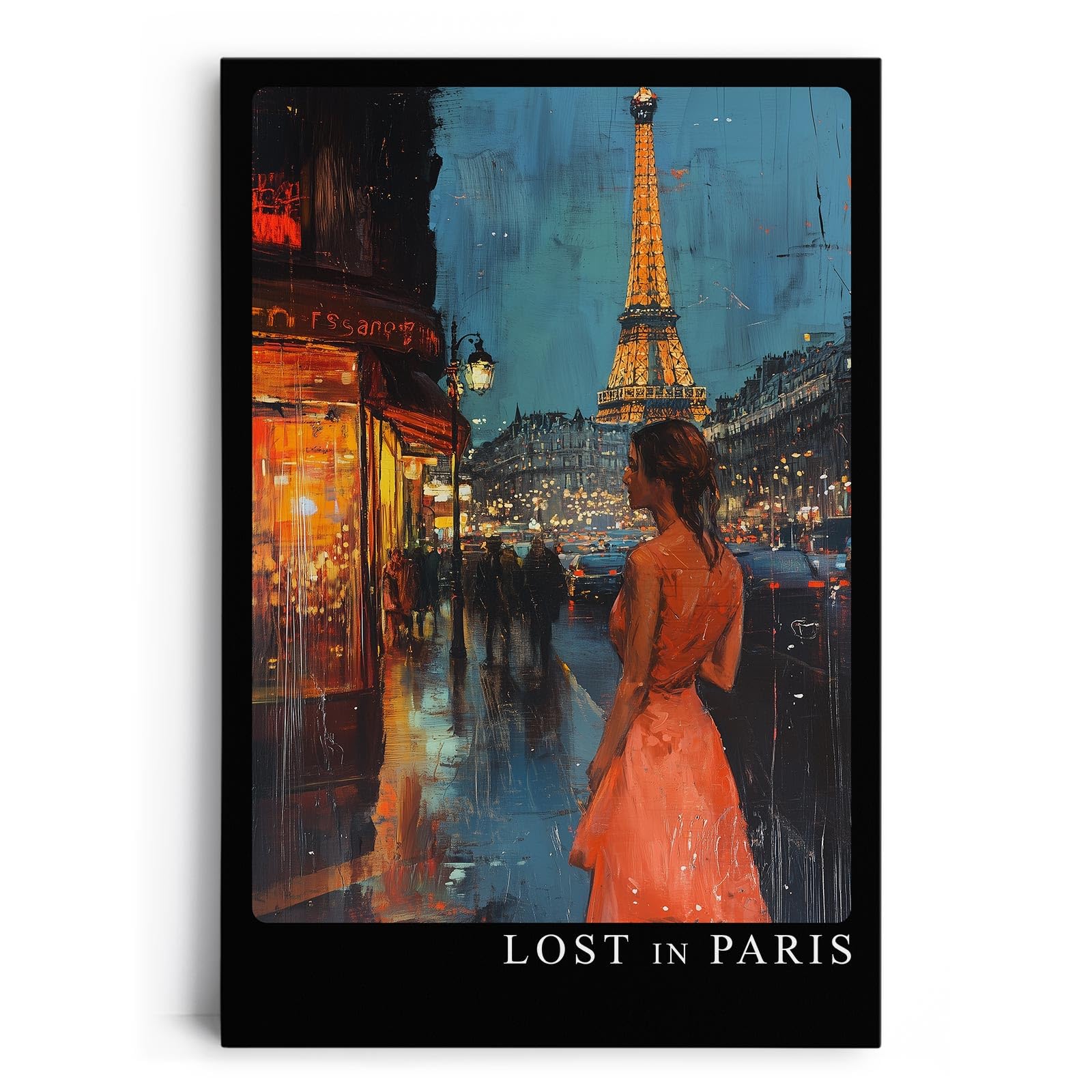 Paul Sinus Leinwandbild 40x60cm Leinwandbild Lost in Paris romantische Kunst urbane Eleganz nächtliche Atmosphäre Eiffelturm stilvolle Ästhetik