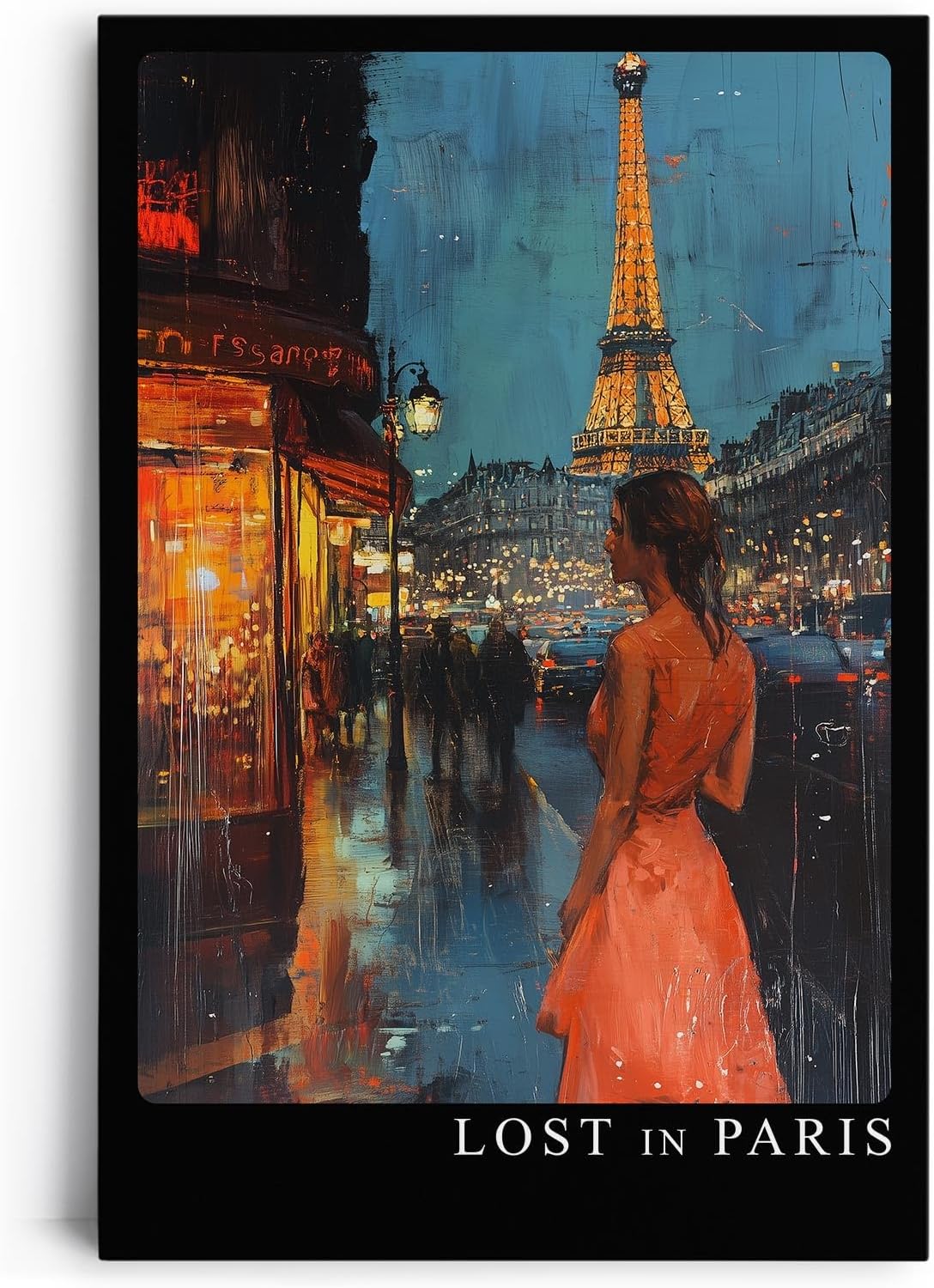 Paul Sinus Leinwandbild 40x60cm Leinwandbild Lost in Paris romantische Kunst urbane Eleganz nächtliche Atmosphäre Eiffelturm stilvolle Ästhetik