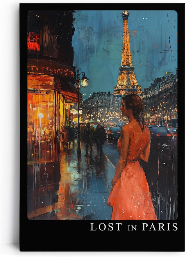 Paul Sinus Leinwandbild 40x60cm Leinwandbild Lost in Paris romantische Kunst urbane Eleganz nächtliche Atmosphäre Eiffelturm stilvolle Ästhetik
