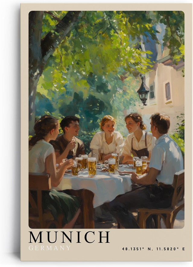 Paul Sinus Leinwandbild 60x90cm Leinwandbild München Biergarten Gemütlichkeit bayrische Tradition sonnige Atmosphäre gesellige Runde