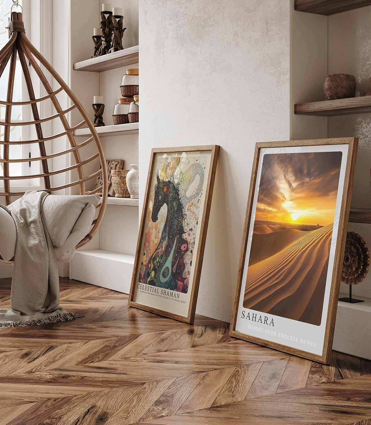 Paul Sinus Leinwandbild 60x90cm Leinwandbild Sahara Wüste Sonnenuntergang Dünen Landschaft Natur goldene Farben endlose Weite Fernweh Magie Atmosphäre
