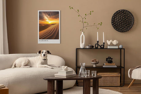 Paul Sinus Leinwandbild 60x90cm Leinwandbild Sahara Wüste Sonnenuntergang Dünen Landschaft Natur goldene Farben endlose Weite Fernweh Magie Atmosphäre