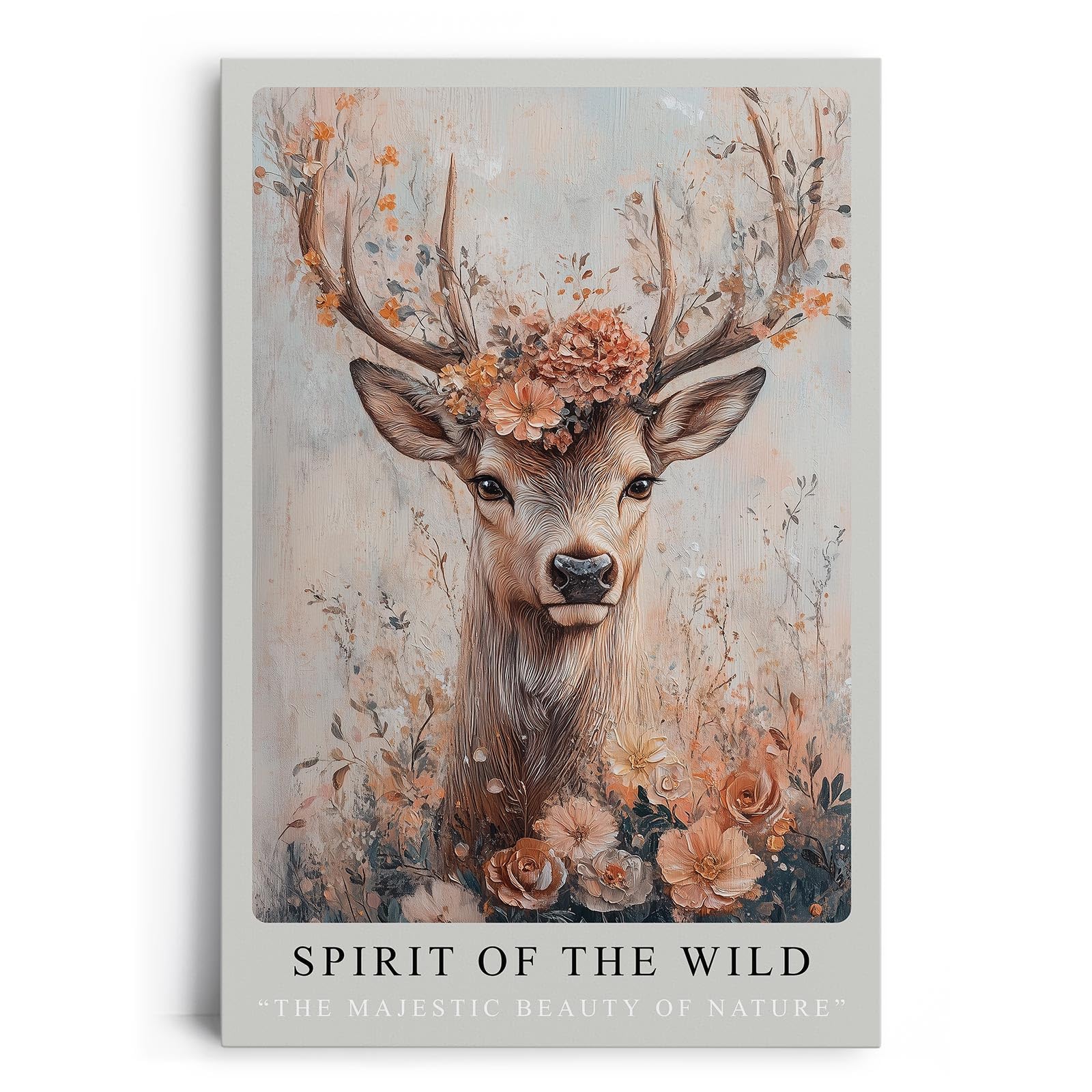 Paul Sinus Leinwandbild 40x60cm Leinwandbild Spirit of the Wild Hirsch Natur Schönheit Blumen Ästhetik Kunst Vintage Boho Eleganz Romantik Majestät Anmut