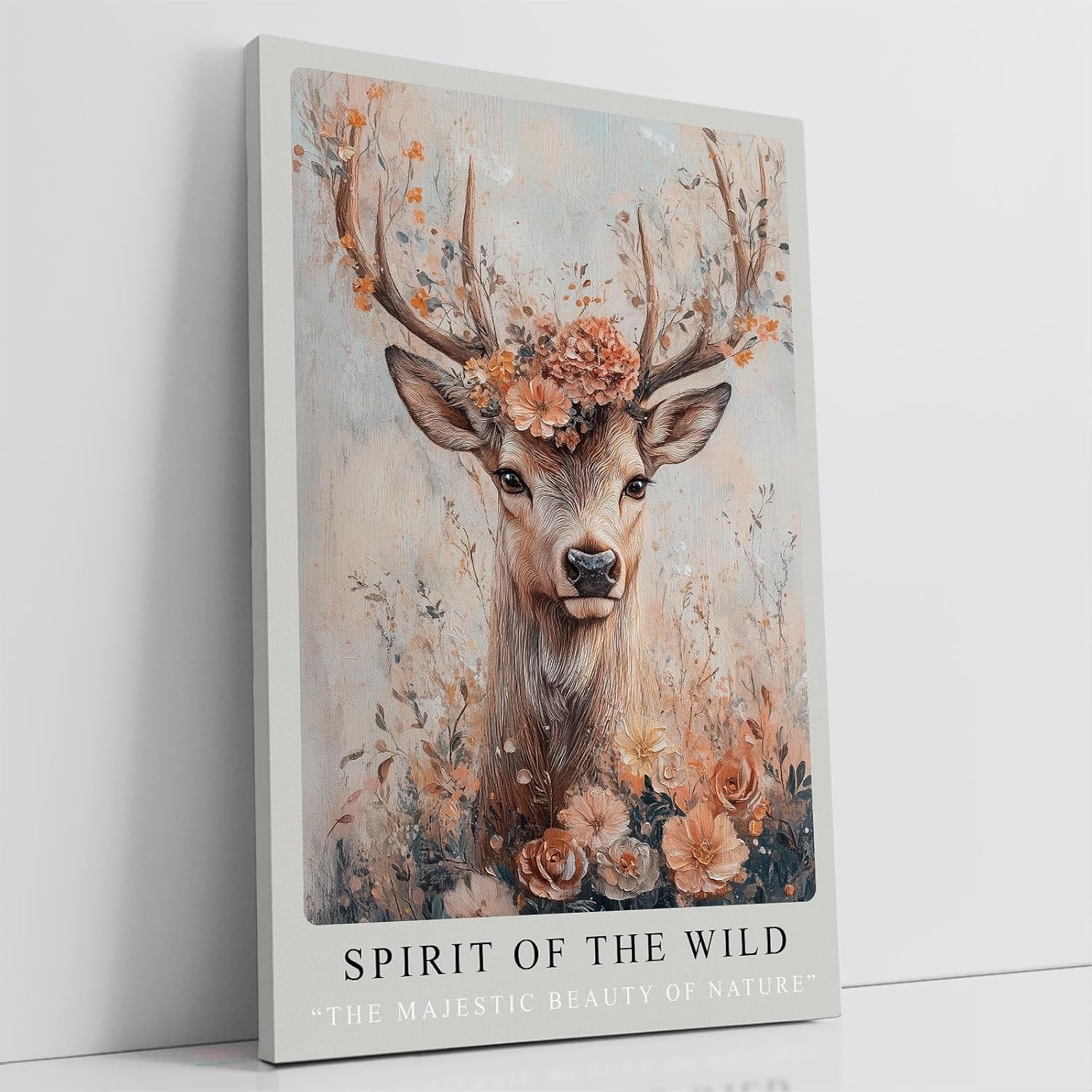 Paul Sinus Leinwandbild 40x60cm Leinwandbild Spirit of the Wild Hirsch Natur Schönheit Blumen Ästhetik Kunst Vintage Boho Eleganz Romantik Majestät Anmut