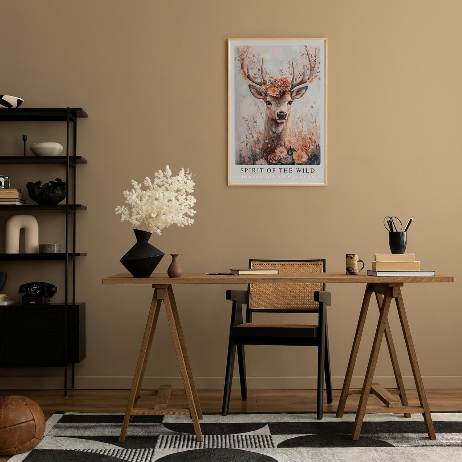 Paul Sinus Leinwandbild 40x60cm Leinwandbild Spirit of the Wild Hirsch Natur Schönheit Blumen Ästhetik Kunst Vintage Boho Eleganz Romantik Majestät Anmut