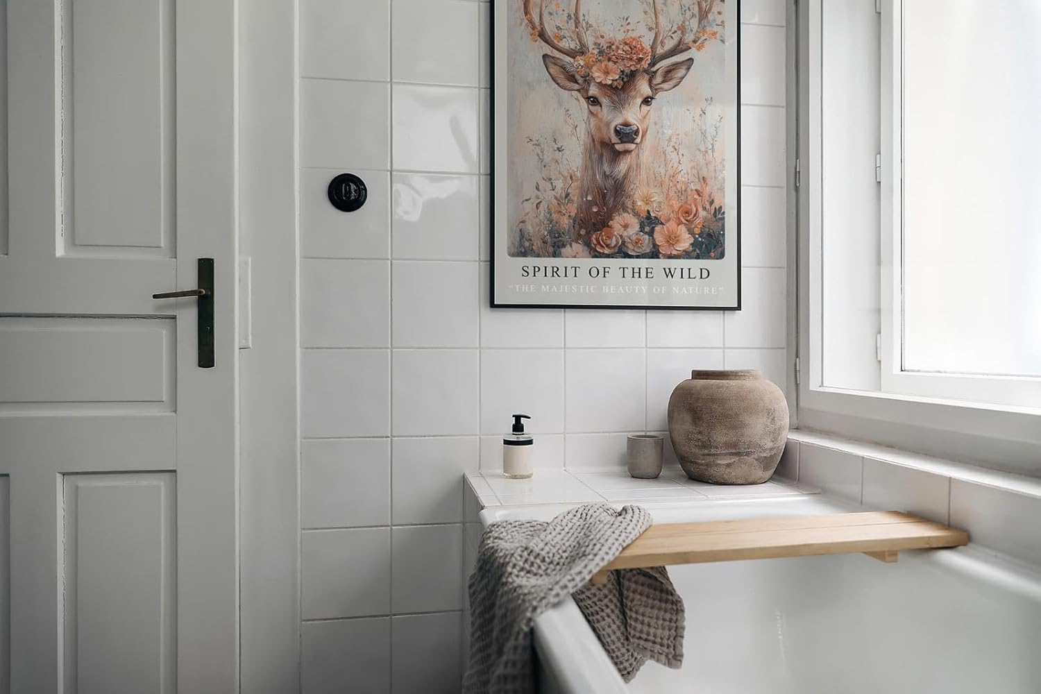 Paul Sinus Leinwandbild 40x60cm Leinwandbild Spirit of the Wild Hirsch Natur Schönheit Blumen Ästhetik Kunst Vintage Boho Eleganz Romantik Majestät Anmut