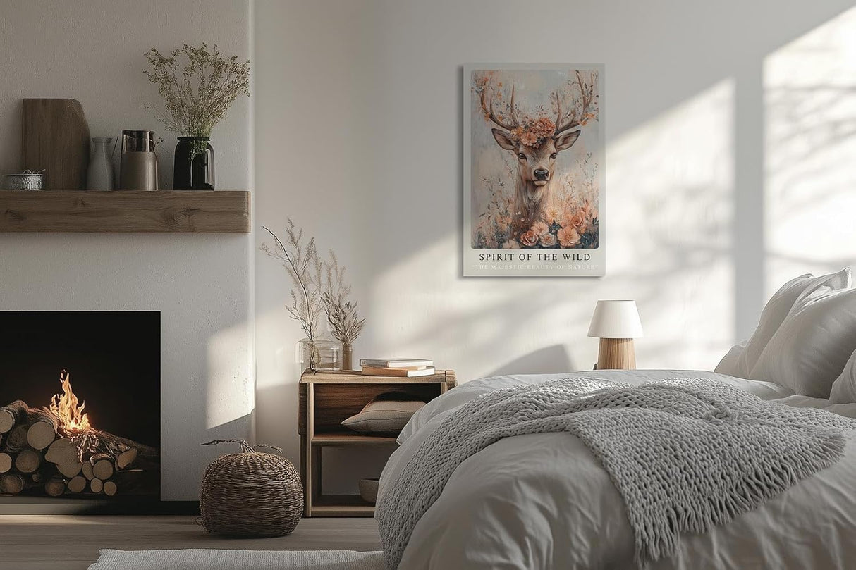 Paul Sinus Leinwandbild 40x60cm Leinwandbild Spirit of the Wild Hirsch Natur Schönheit Blumen Ästhetik Kunst Vintage Boho Eleganz Romantik Majestät Anmut