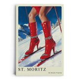 Paul Sinus Leinwandbild 80x120cm Leinwandbild St. Moritz Glamour Skifahren Wintermode luxuriöse Eleganz extravagante Ästhetik stilvolle Kunst alpine Fashion