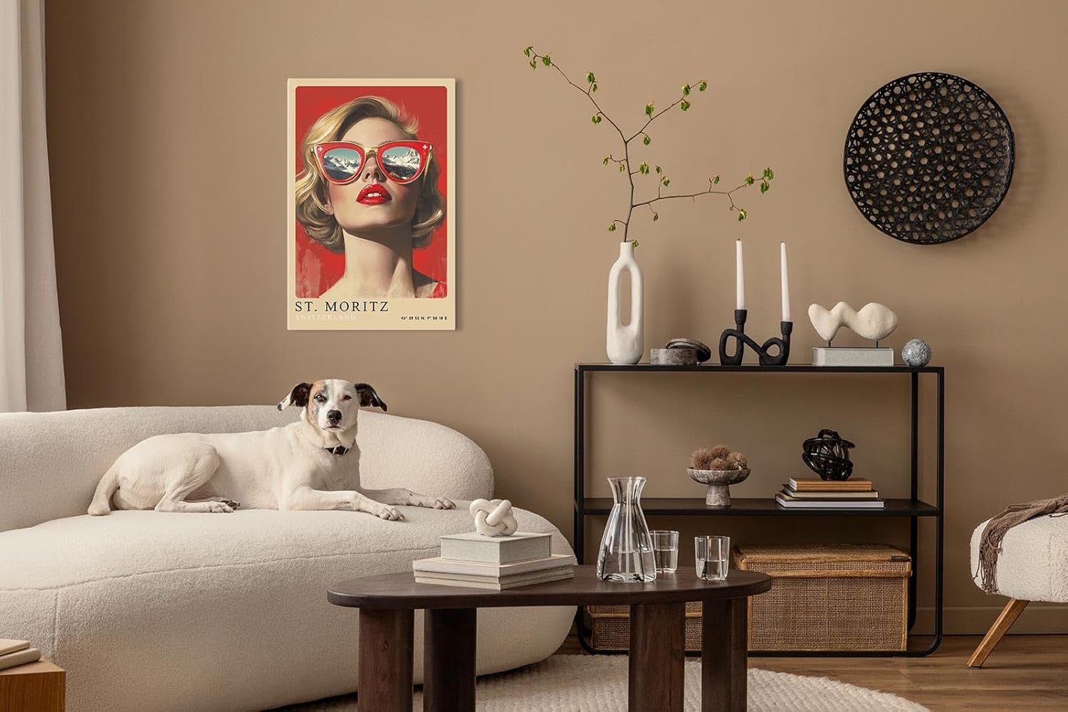 Paul Sinus Leinwandbild 60x90cm Leinwandbild St. Moritz Retro Kunst Alpen Eleganz moderne Ästhetik stilvolle Fashion Ikone Schweizer Luxus