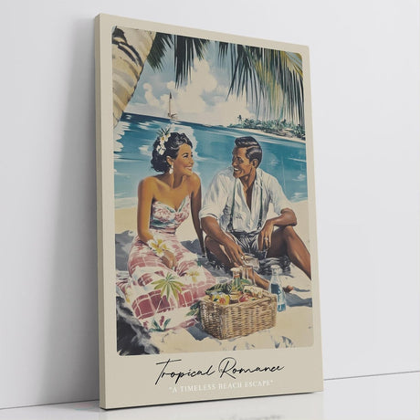 Paul Sinus Leinwandbild 40x60cm Leinwandbild Tropical Romance Retro Strand Nostalgie Sommer Liebe exotische Idylle stilvolle Kunst tropische Ästhetik