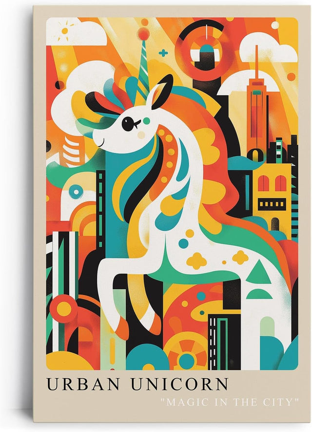 Paul Sinus Leinwandbild 60x90cm Leinwandbild Urban Unicorn magische Stadtfarben verspielte Fantasie moderne Pop-Art lebendige Ästhetik abstrakte Metropole