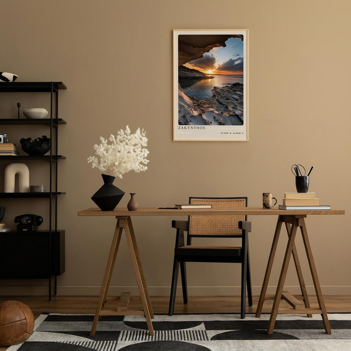 Paul Sinus Leinwandbild 80x120cm Leinwandbild Zakynthos Griechenland Sonnenuntergang Küstenlandschaft Meeresblick Naturidylle Felsen Höhle Romantik