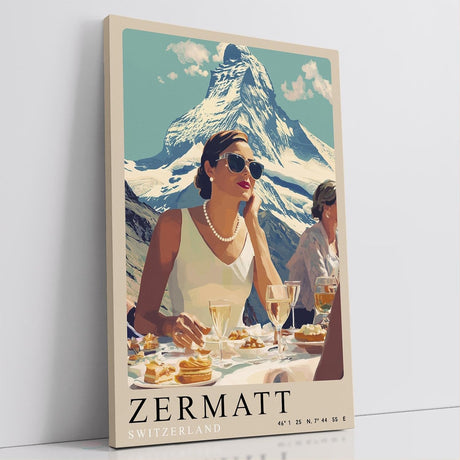 Paul Sinus Leinwandbild 40x60cm Leinwandbild Zermatt Alpen Luxus Eleganz Retro Stil stilvolle Kunst Berglandschaft exklusiver Lifestyle zeitlose Ästhetik