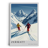 Paul Sinus Leinwandbild 60x90cm Leinwandbild Zermatt Skifahren Alpen Winterzauber Retro Stil sportliche Eleganz Schneelandschaft Reiselust stilvolle Kunst