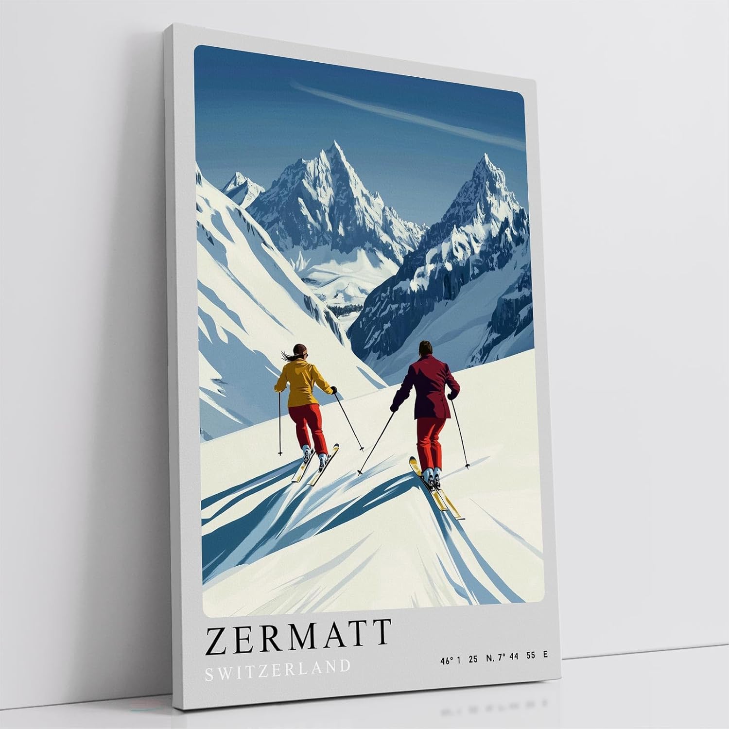 Paul Sinus Leinwandbild 60x90cm Leinwandbild Zermatt Skifahren Alpen Winterzauber Retro Stil sportliche Eleganz Schneelandschaft Reiselust stilvolle Kunst