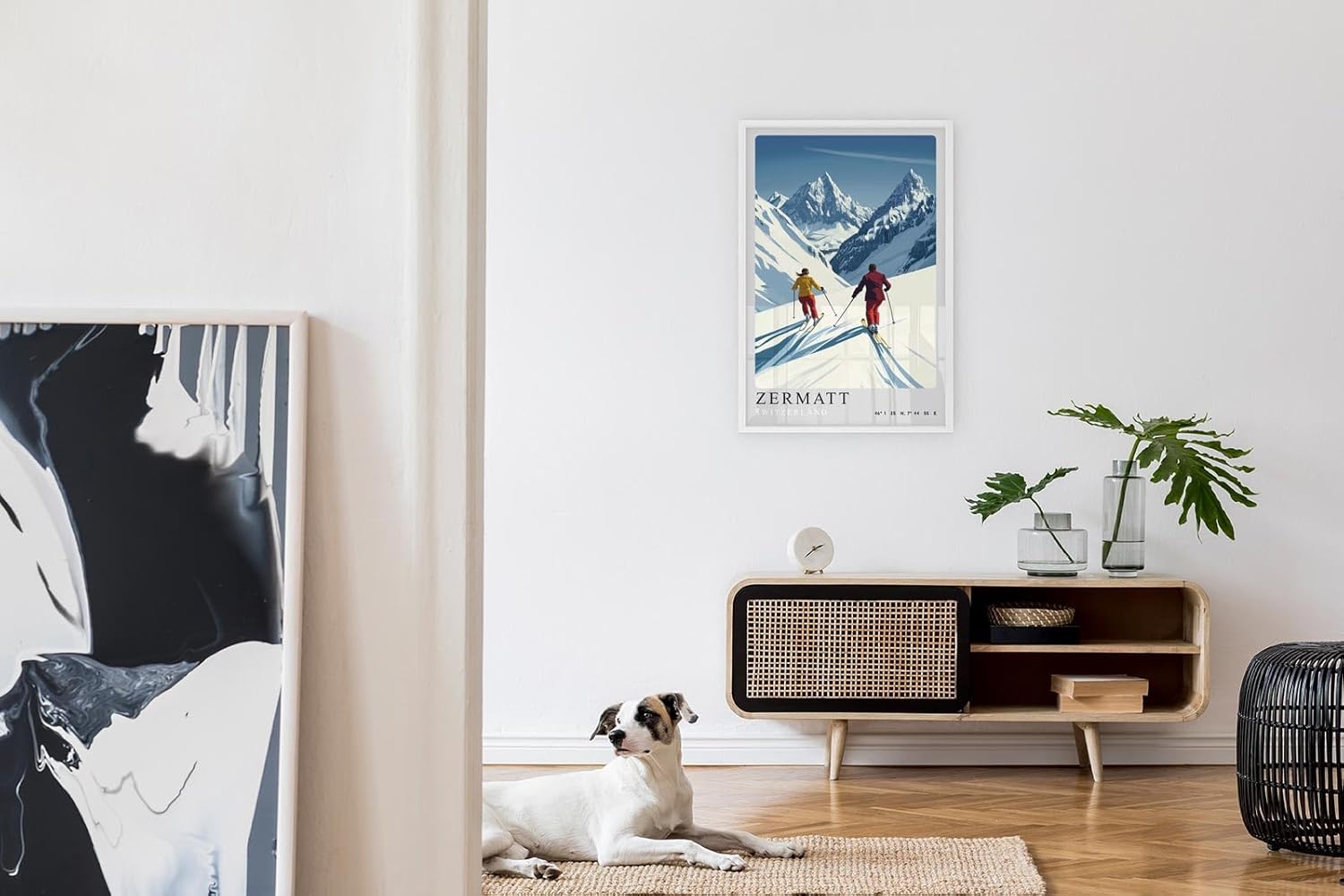 Paul Sinus Leinwandbild 60x90cm Leinwandbild Zermatt Skifahren Alpen Winterzauber Retro Stil sportliche Eleganz Schneelandschaft Reiselust stilvolle Kunst