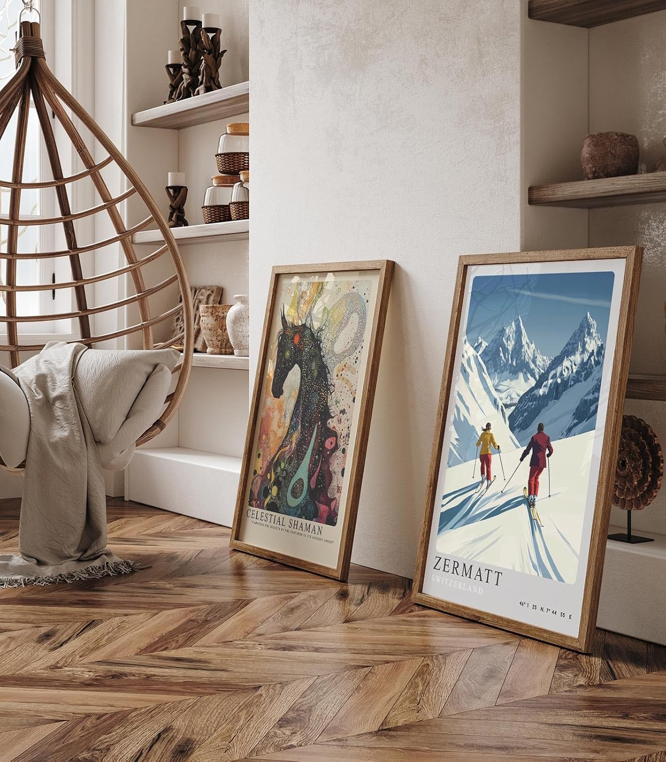 Paul Sinus Leinwandbild 60x90cm Leinwandbild Zermatt Skifahren Alpen Winterzauber Retro Stil sportliche Eleganz Schneelandschaft Reiselust stilvolle Kunst