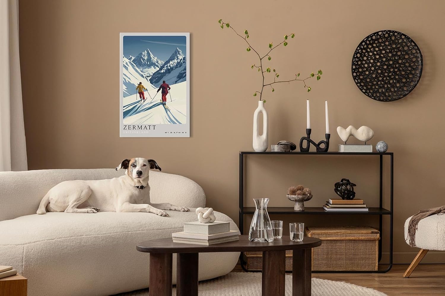 Paul Sinus Leinwandbild 60x90cm Leinwandbild Zermatt Skifahren Alpen Winterzauber Retro Stil sportliche Eleganz Schneelandschaft Reiselust stilvolle Kunst