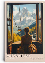 Paul Sinus Leinwandbild 60x90cm Leinwandbild Zugspitze Alpen Berglandschaft Seilbahn Panorama Fensterblick Natur Herbst Farben Lichtstimmung Aussicht