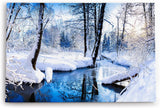 Wandbild 120x80cm Bach im Wald Winter Schnee Winterlandschaft Weiß