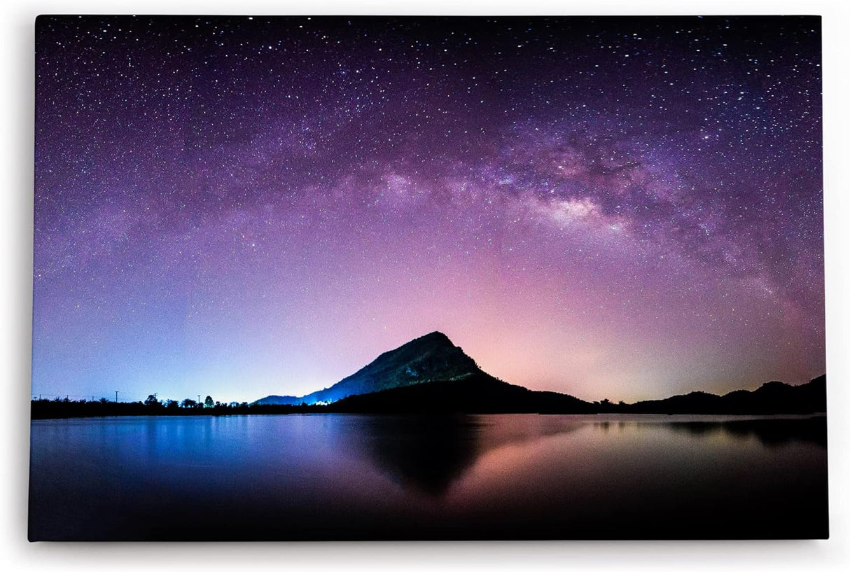 Paul Sinus Wandbild 120x80cm Berg See Nacht Milchstraße Sternenhimmel Sterne
