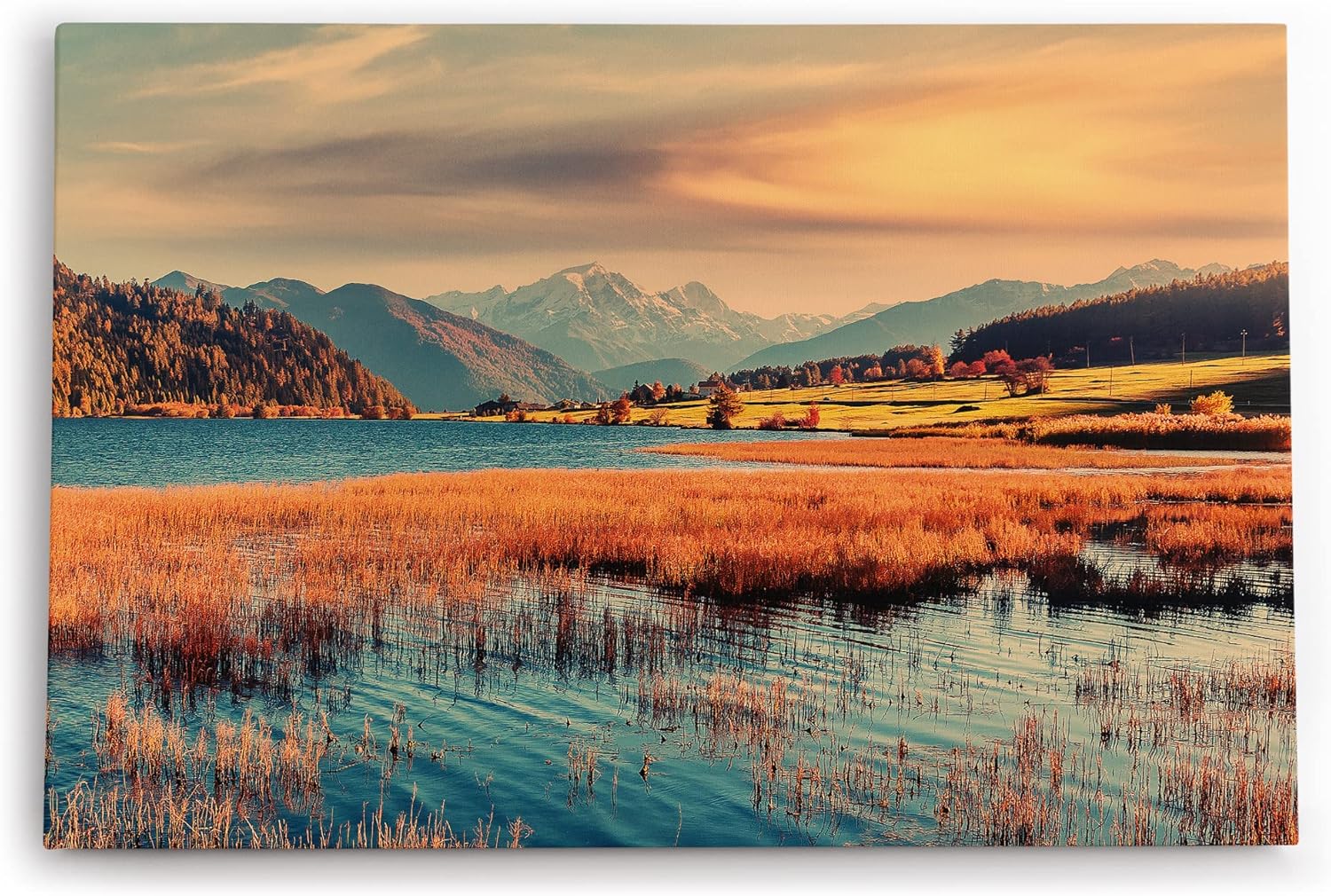 Paul Sinus Wandbild 120x80cm Berge Natur Landschaft See Wälder Gebirge Sonnenuntergang