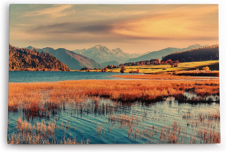 Paul Sinus Wandbild 120x80cm Berge Natur Landschaft See Wälder Gebirge Sonnenuntergang