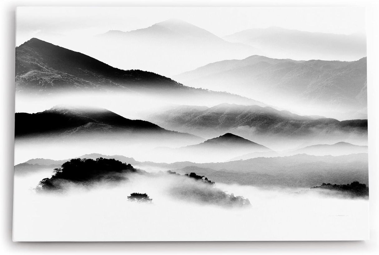 Paul Sinus Wandbild 120x80cm Berge Nebel Schwarz Weiß Berglandschaft Kunstvoll