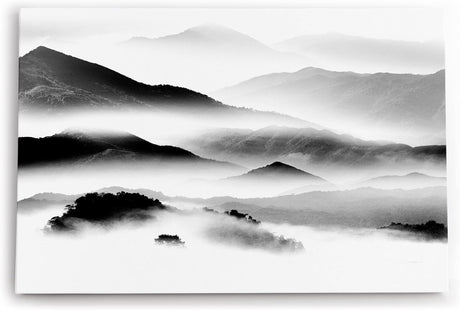 Paul Sinus Wandbild 120x80cm Berge Nebel Schwarz Weiß Berglandschaft Kunstvoll