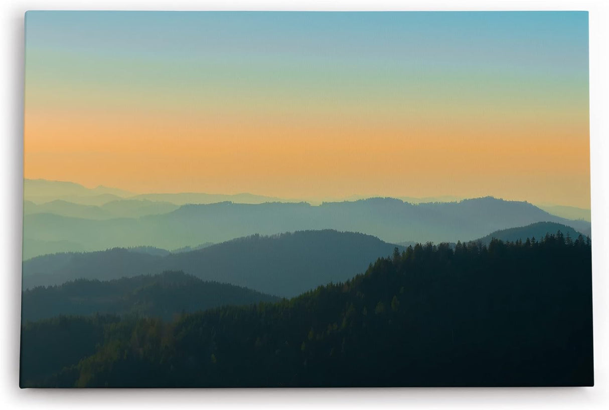 Paul Sinus Wandbild 120x80cm Berglandschaft Berge Gebirge Tannen Natur Sonnenuntergang