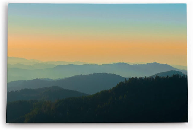 Paul Sinus Wandbild 120x80cm Berglandschaft Berge Gebirge Tannen Natur Sonnenuntergang