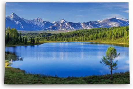 Paul Sinus Wandbild 120x80cm Bergsee Berge See Blau Gebirge Natur Tannenwald