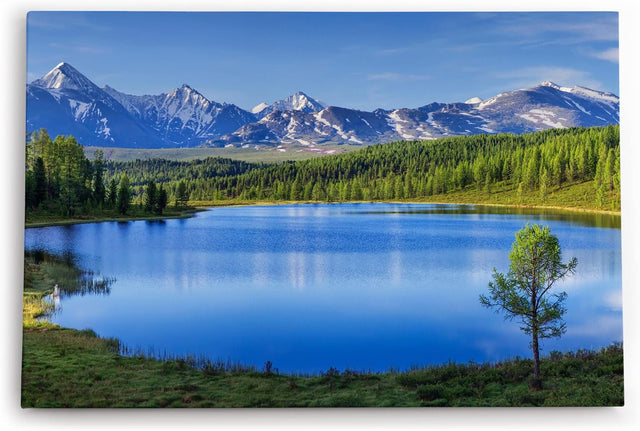 Paul Sinus Wandbild 120x80cm Bergsee Berge See Blau Gebirge Natur Tannenwald