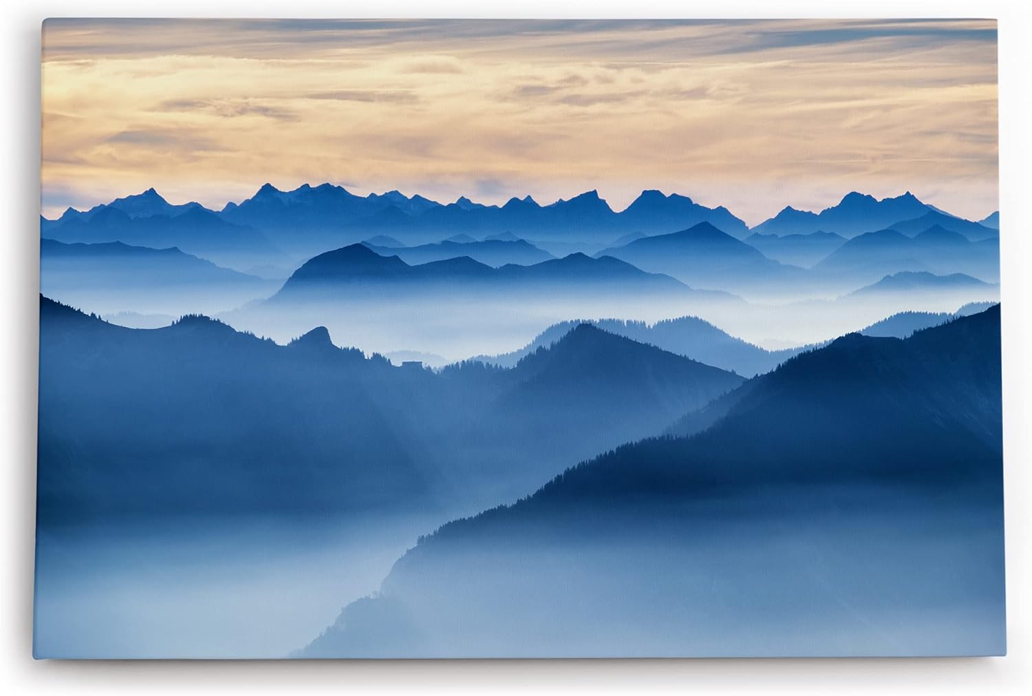 Paul Sinus Wandbild 120x80cm Blaue Berge Berglandschaft Nebel Bergkette Natur