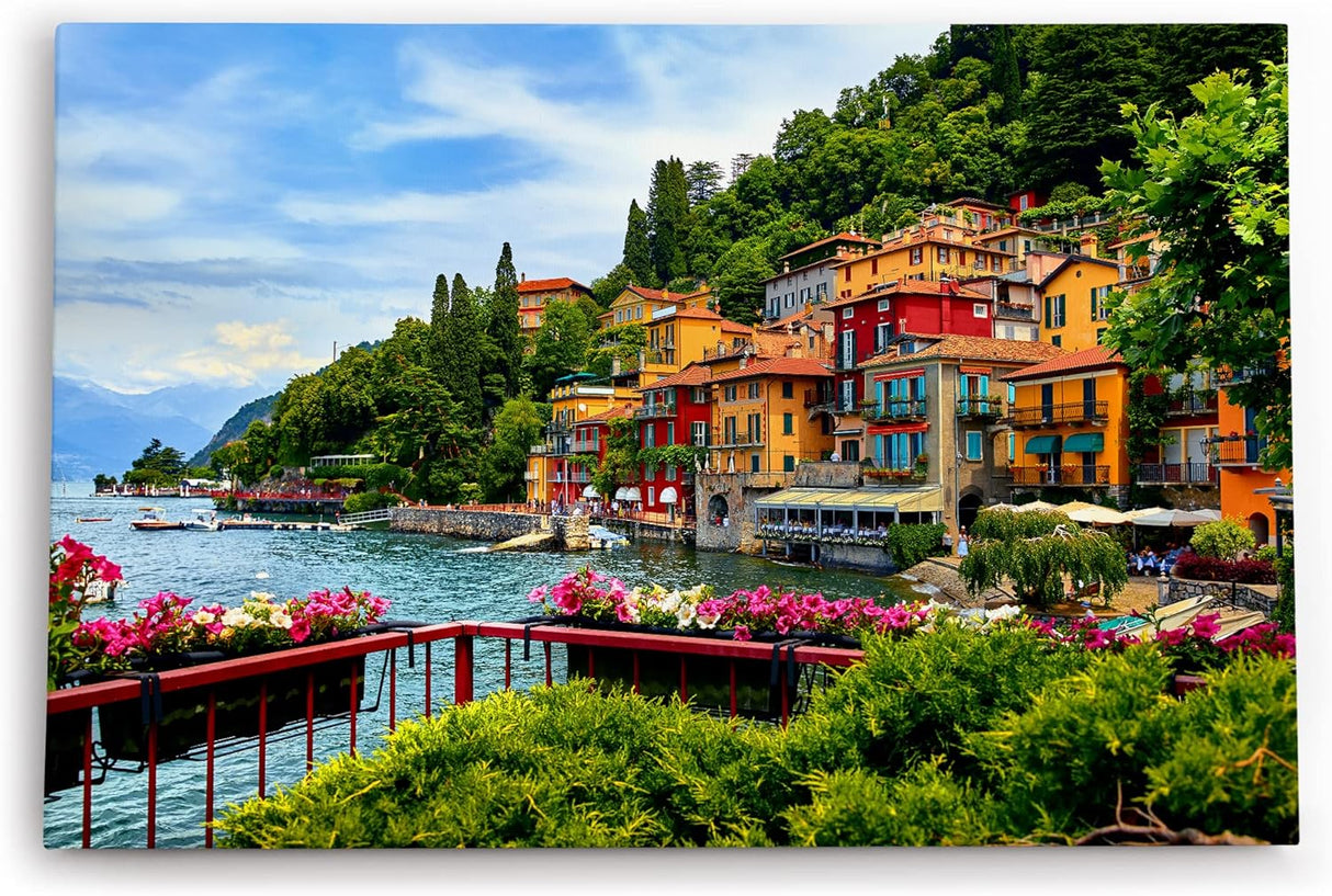 Paul Sinus Wandbild 120x80cm Comer See Italien Häuser Boote Berge Natur