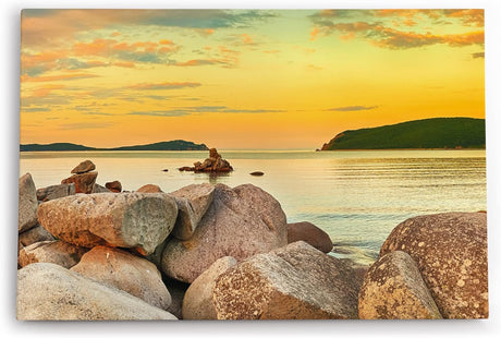 Paul Sinus Wandbild 120x80cm Felsen Meer roter Himmel Horizont Berge Sonnenuntergang