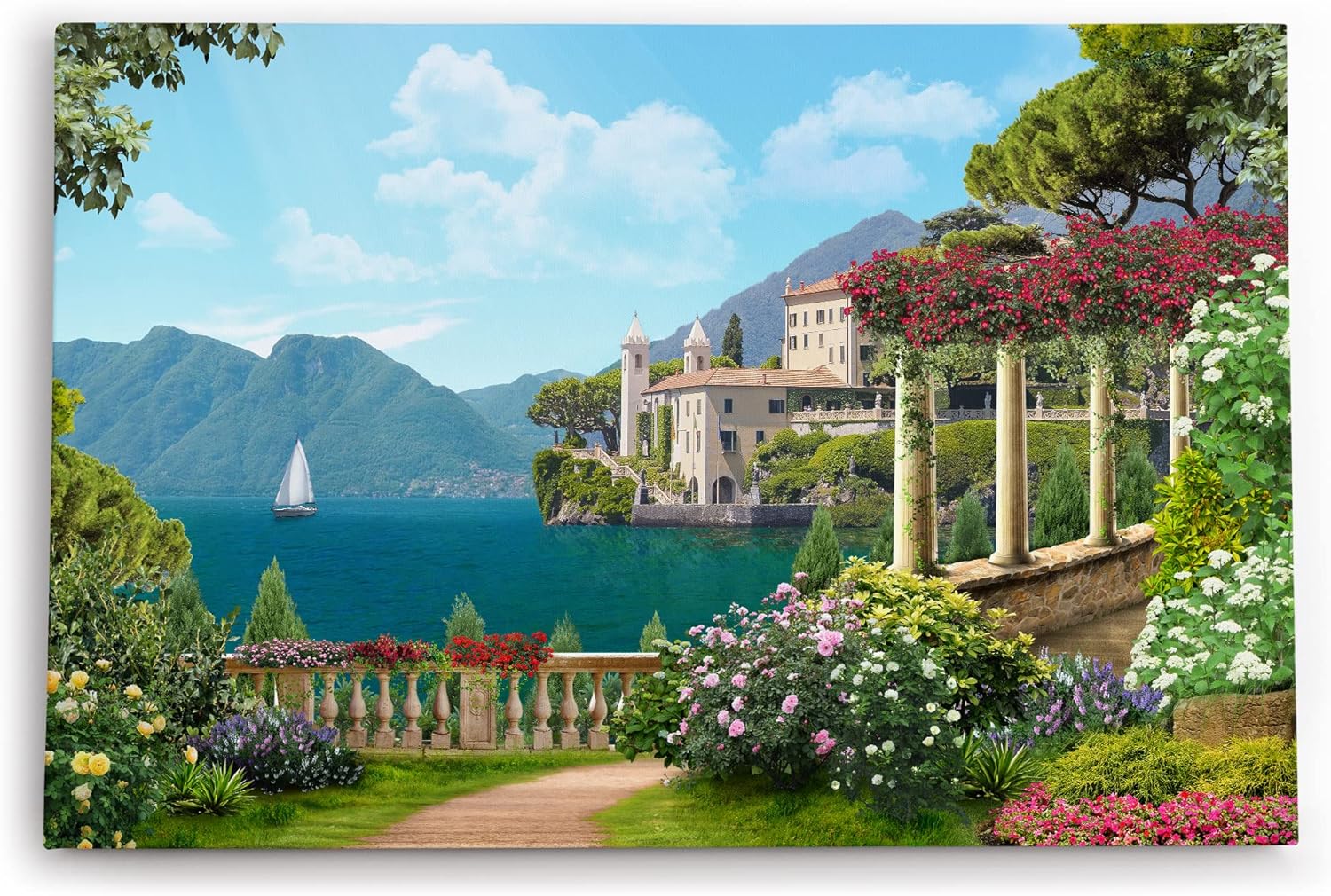 Paul Sinus Wandbild 120x80cm Gardasee Italien Kunstvoll Berge Villa Garten Blumen