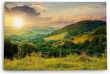 Paul Sinus Wandbild 120x80cm Hügellandschaft Sonnenuntergang Berge Grün Wiesen