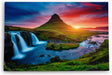 Paul Sinus Wandbild 120x80cm Island Landschaft Berg Wasserfall Grün Sonnenuntergang