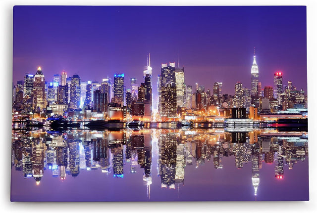 Paul Sinus Wandbild 120x80cm Manhattan Skyline New York Nacht Wolkenkratzer