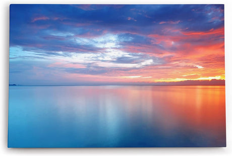 Paul Sinus Wandbild 120x80cm Meer Horizont Roter Himmel Sonnenuntergang Blau