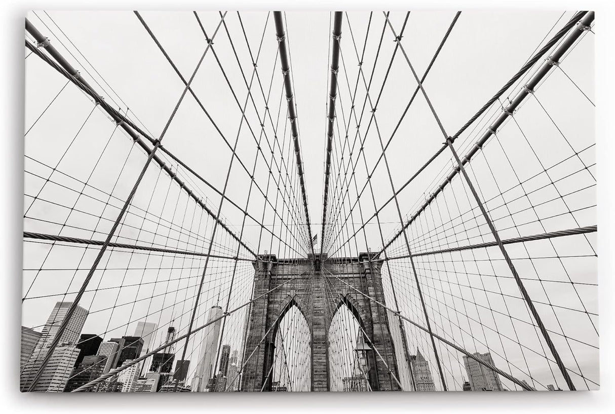 Paul Sinus Wandbild 120x80cm New York Manhattan Wolkenkratzer Brooklyn Bridge Grau
