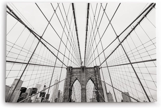 Paul Sinus Wandbild 120x80cm New York Manhattan Wolkenkratzer Brooklyn Bridge Grau
