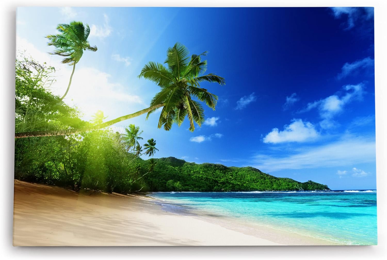 Wandbild 120x80cm Palmen Strand Meer Karibik Paradies Himmel Blau