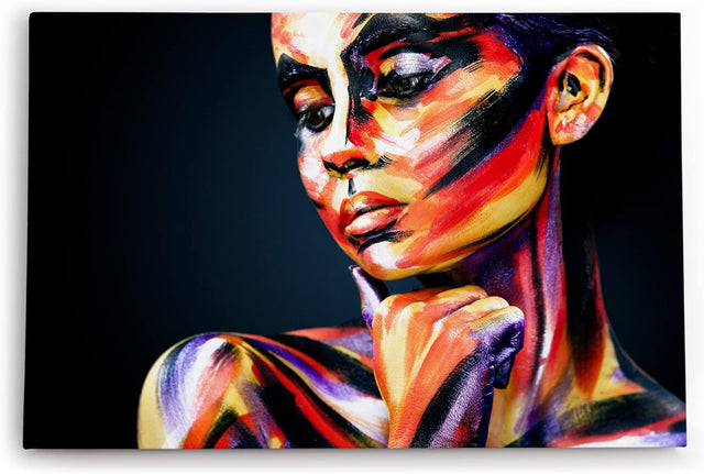 Wandbild 120x80cm Porträt einer jungen Frau Make Up Farbenfroh Kunstvoll