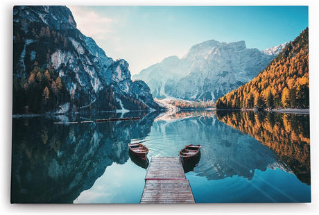 Paul Sinus Wandbild 120x80cm Pragser Wildsee Alpen Italien Bergsee See Berge Boote