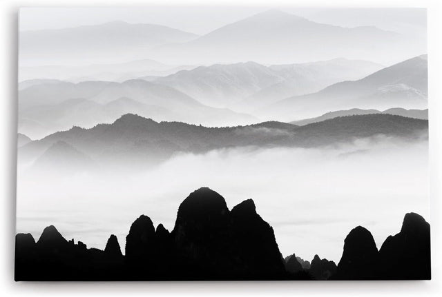 Paul Sinus Wandbild 120x80cm Schwarze weiße Berglandschaft Berge Gebirge Fotokunst Abstrakt