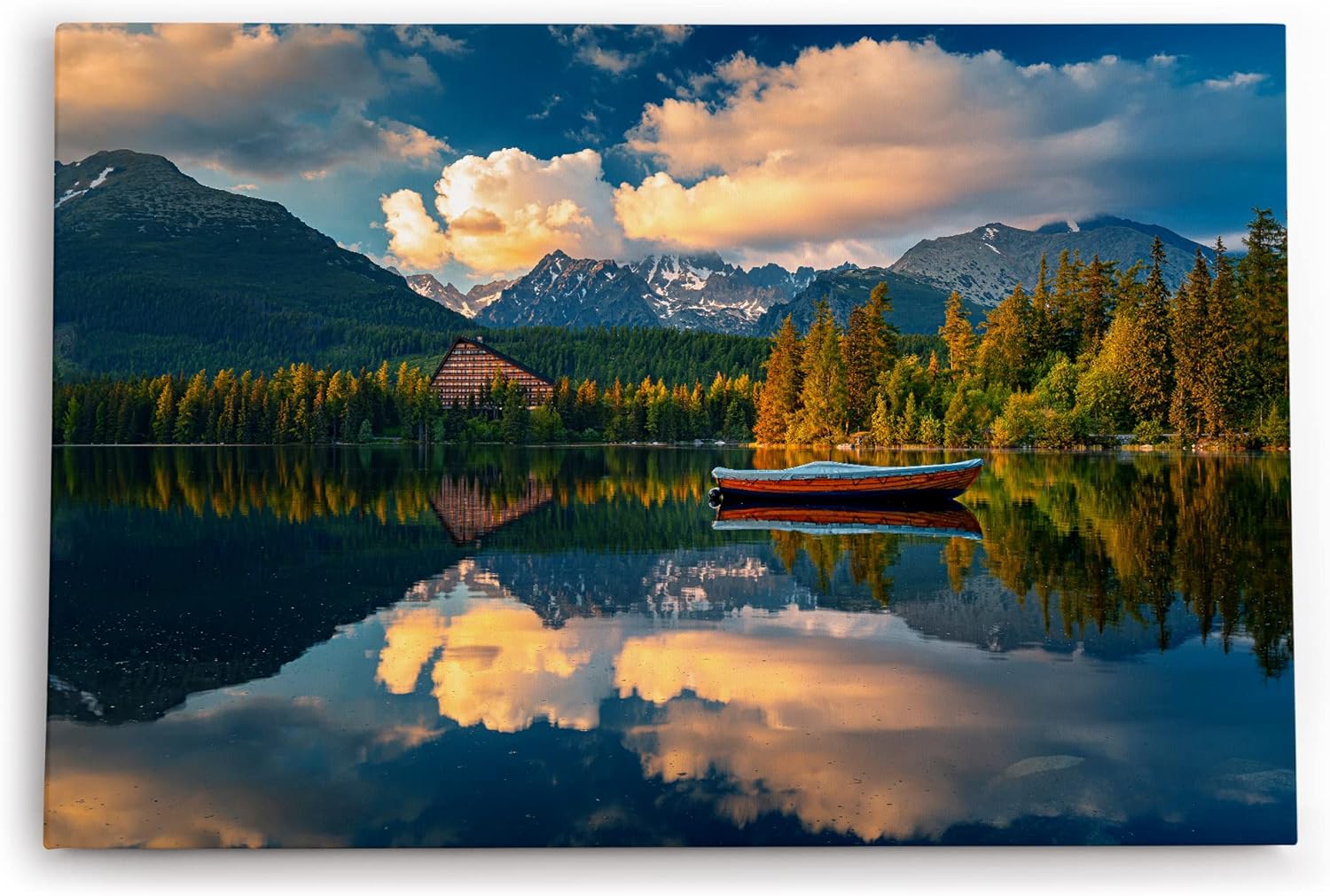 Paul Sinus Wandbild 120x80cm See Berge Bergsee Natur Boot Berglandschaft