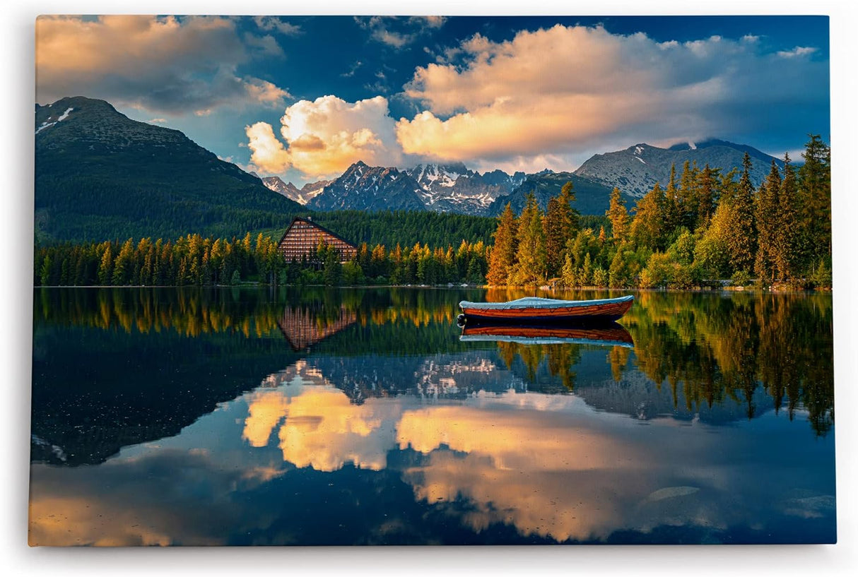 Paul Sinus Wandbild 120x80cm See Berge Bergsee Natur Boot Berglandschaft